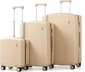 Hanke Hard Shell Luggage Sets 3 Pieces, Carry On and Checked Luggage Sets with Spinner Wheels, Durable PC Hardside Rolling Suitcase for Travel (16/24/28 Inch,Cuba Sand)