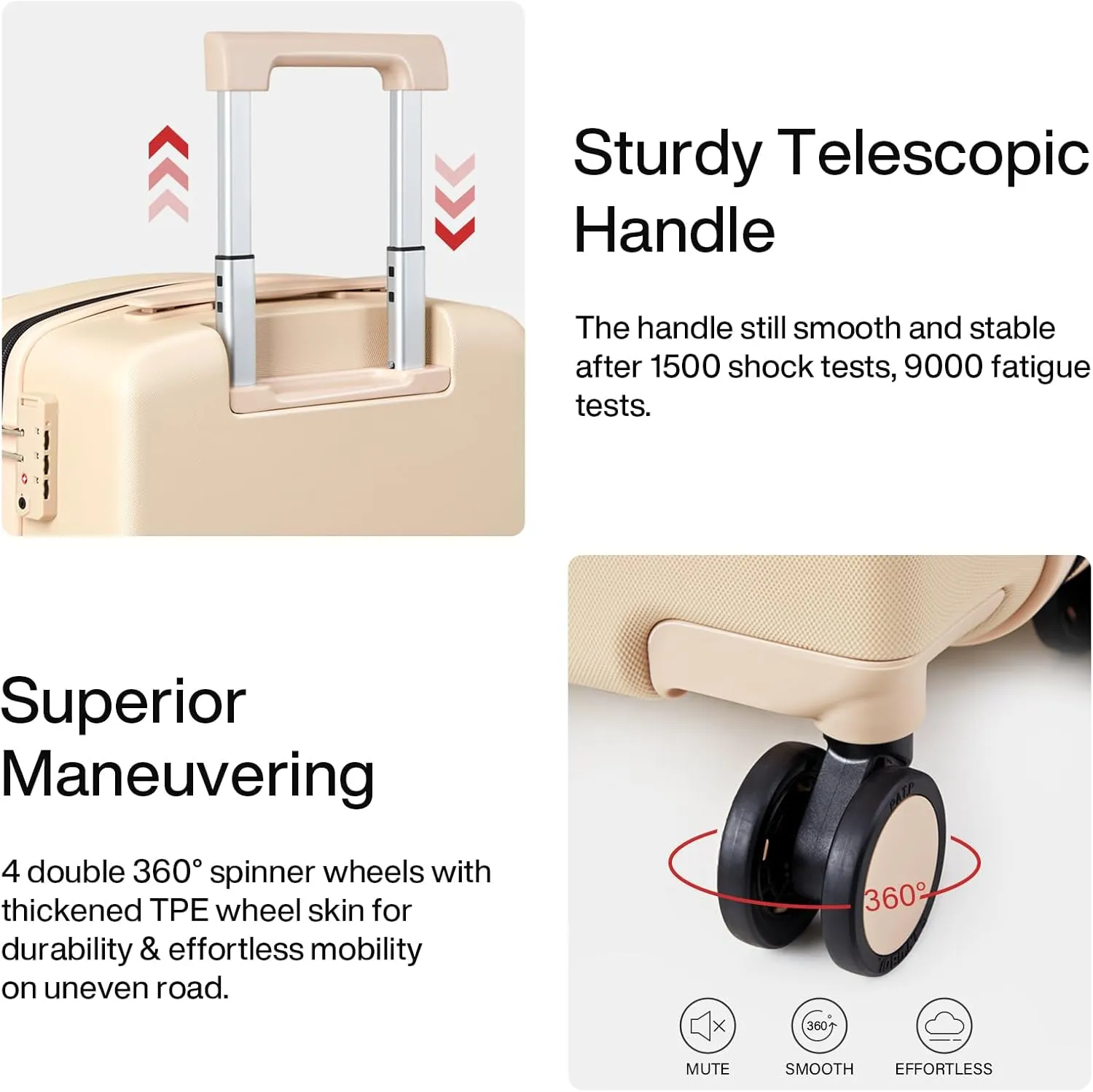 Hanke Hard Shell Luggage Sets 3 Pieces, Carry On and Checked Luggage Sets with Spinner Wheels, Durable PC Hardside Rolling Suitcase for Travel (16/24/28 Inch,Cuba Sand)