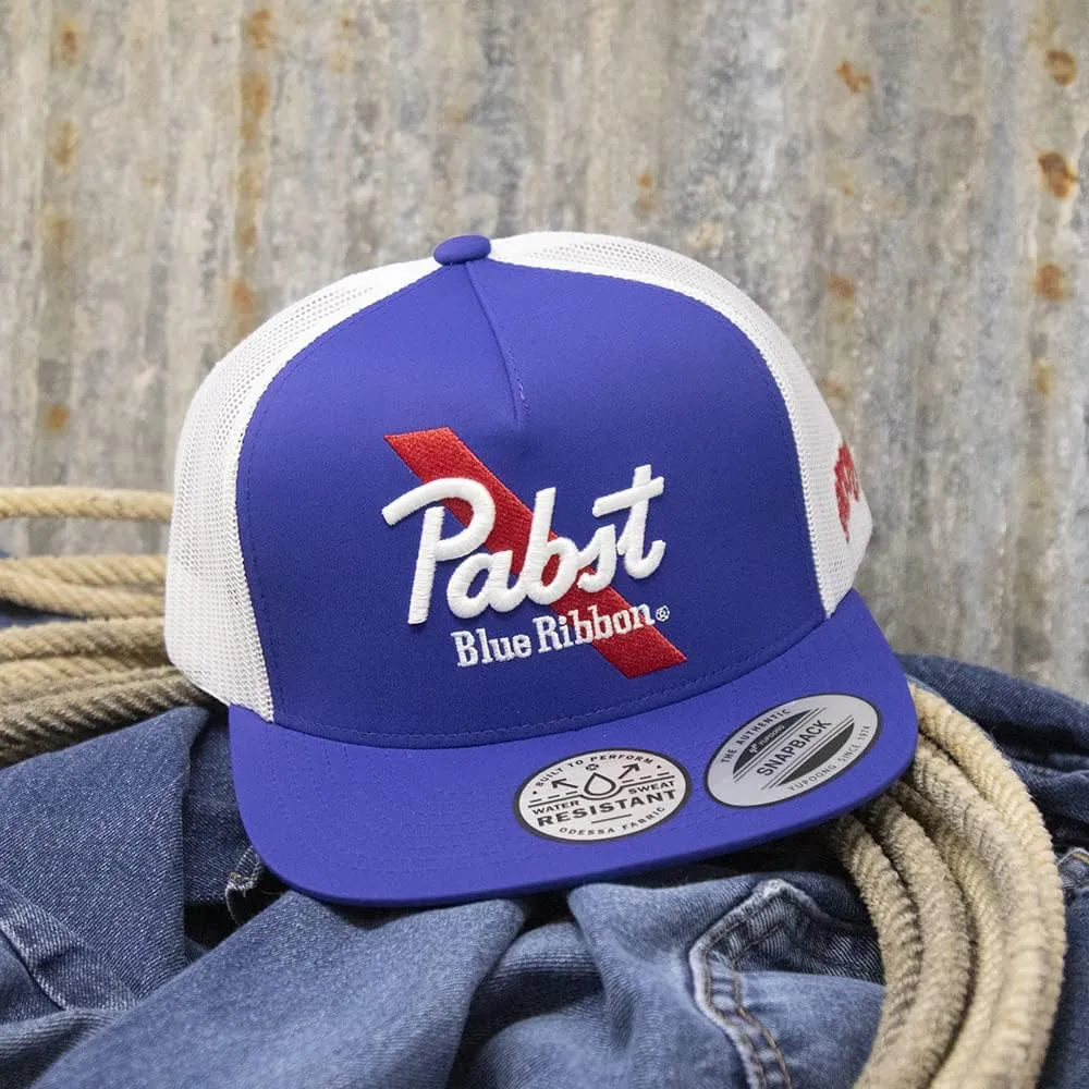 HOOEY Officially Licensed Pabst Blue Ribbon One Size Fits All Adjustable Snapback Hat for Men and Women Mesh Back Trucker Hat