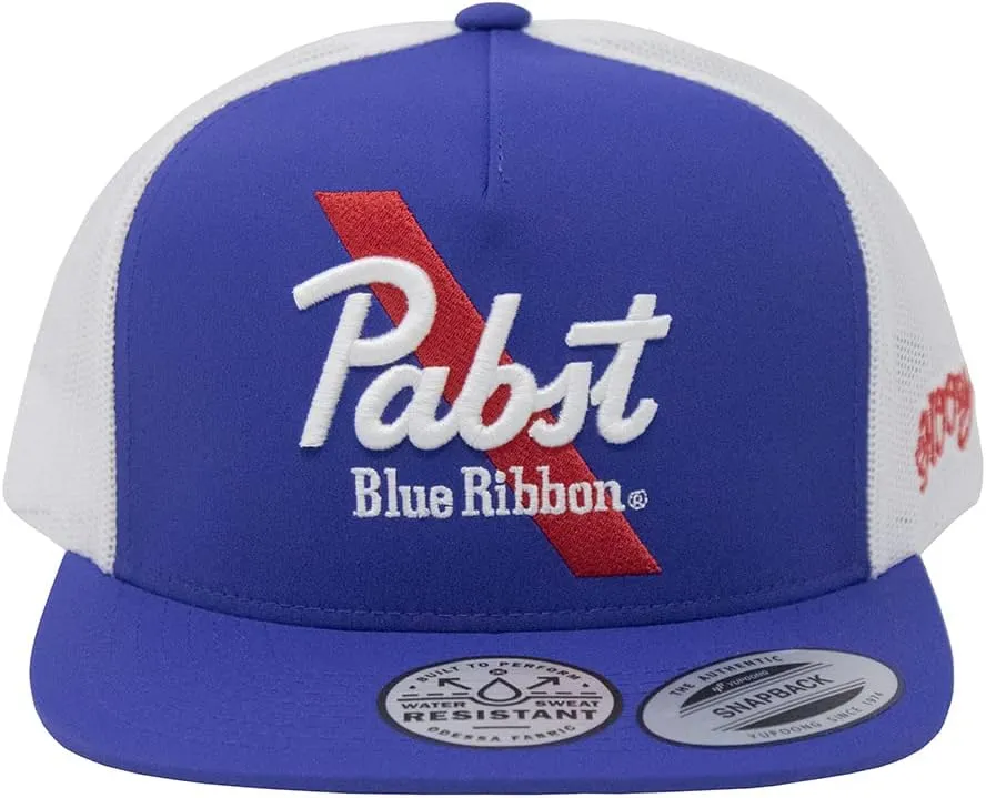 HOOEY Officially Licensed Pabst Blue Ribbon One Size Fits All Adjustable Snapback Hat for Men and Women Mesh Back Trucker Hat