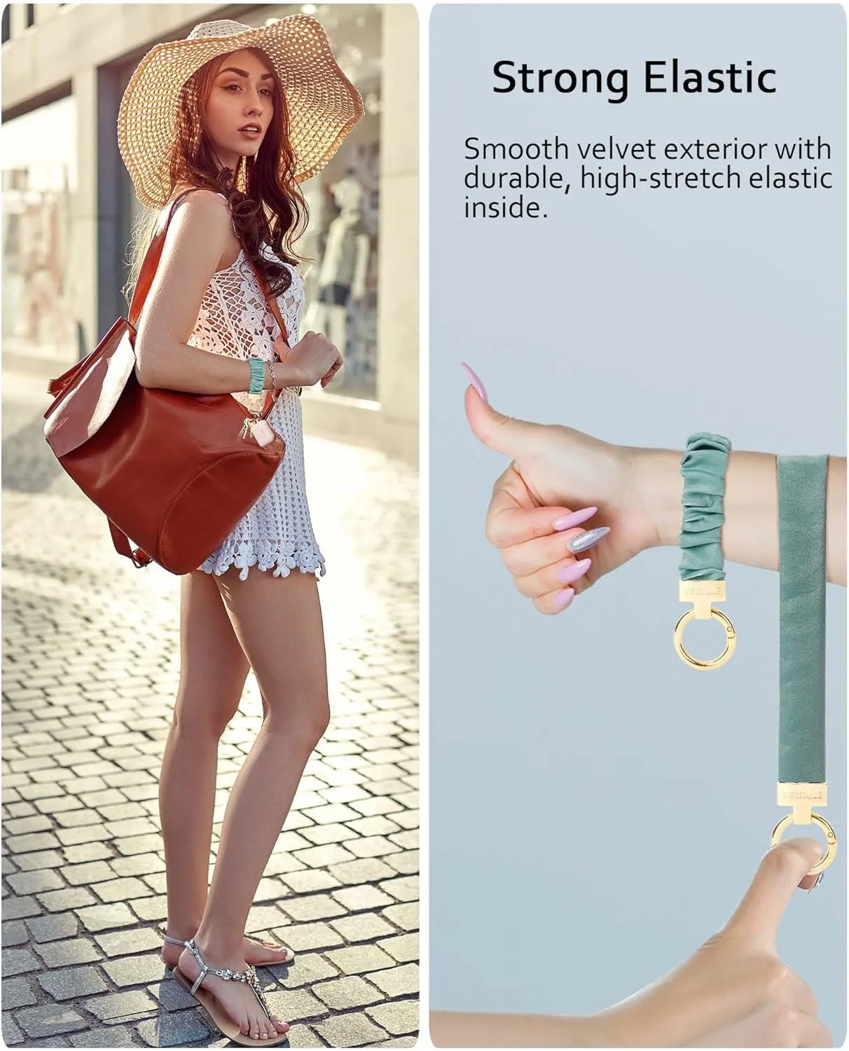Keychain Wristlet, Stretchy Key Chain for Car Keys with D ring, Cute Scrunchie Wrist Bracelet for Women Men