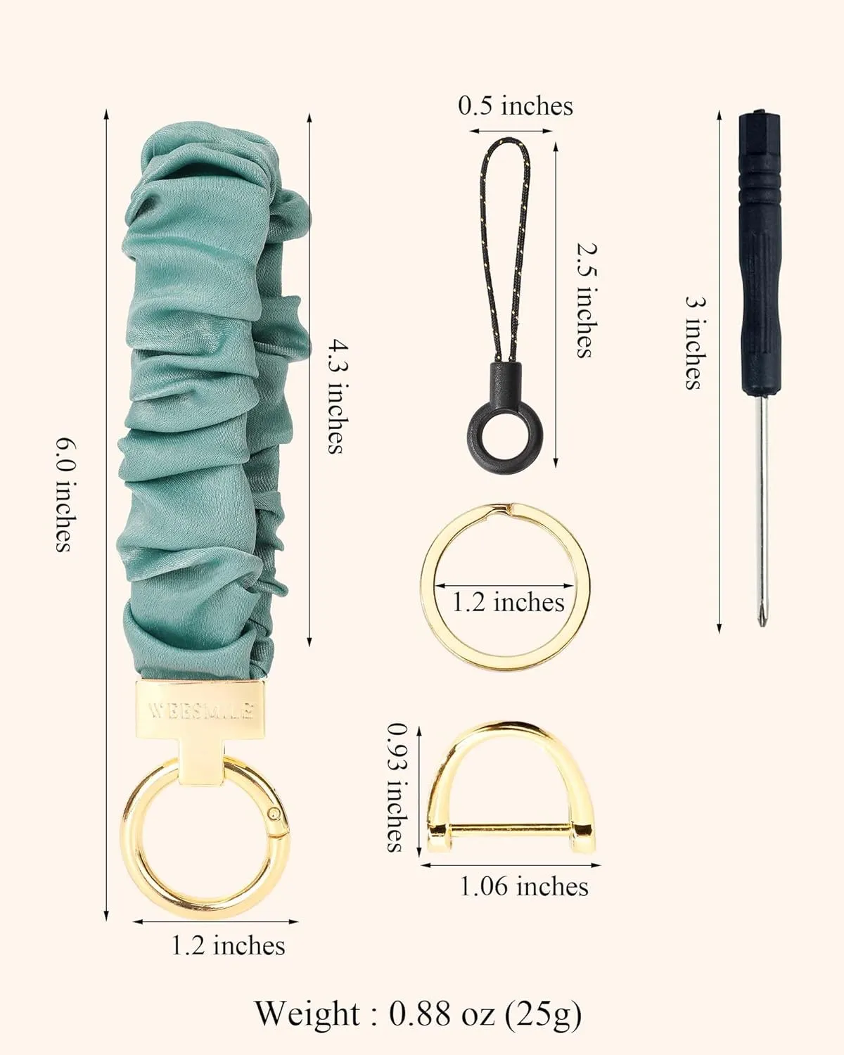 Keychain Wristlet, Stretchy Key Chain for Car Keys with D ring, Cute Scrunchie Wrist Bracelet for Women Men