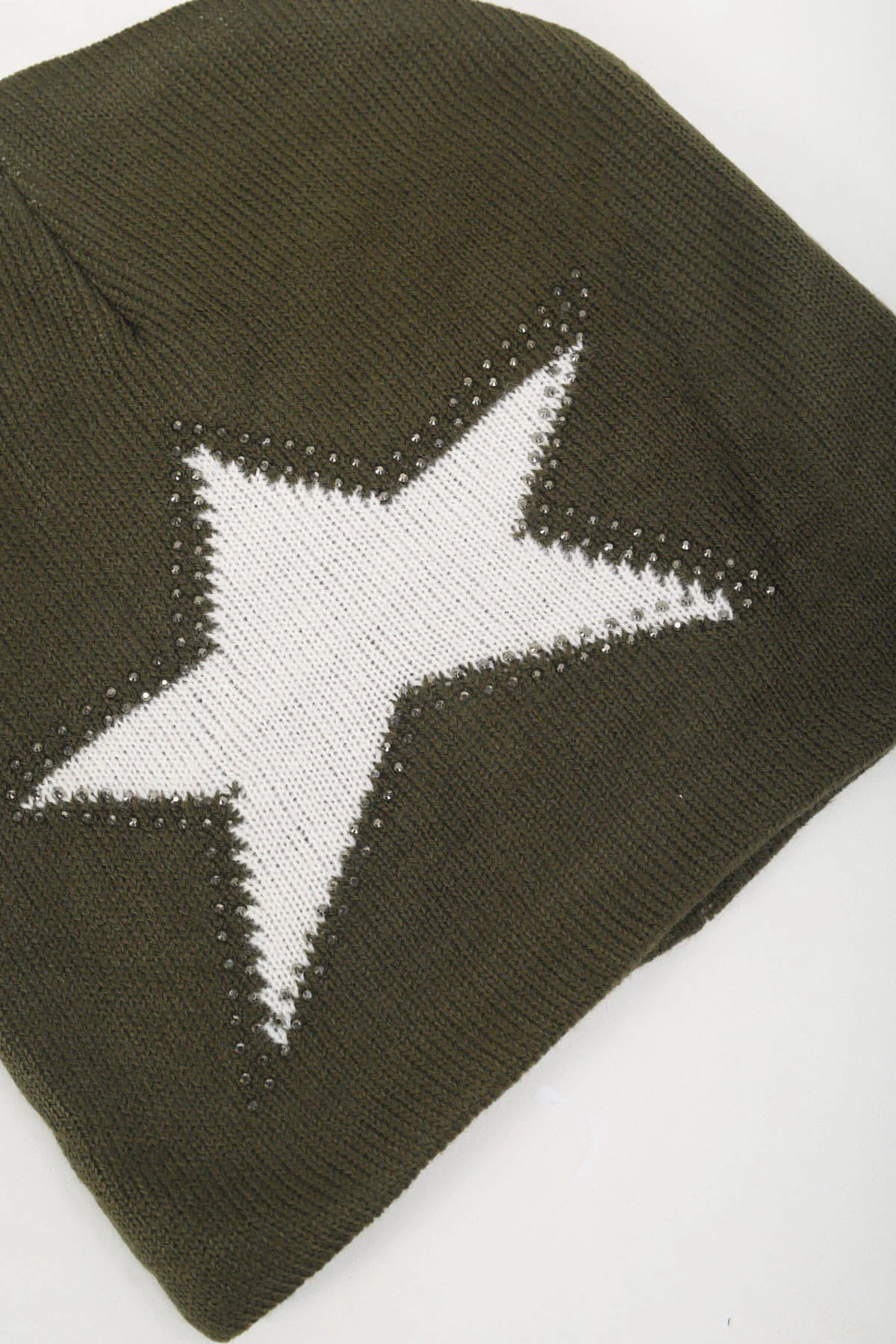 Khaki Star Embellished Beanie