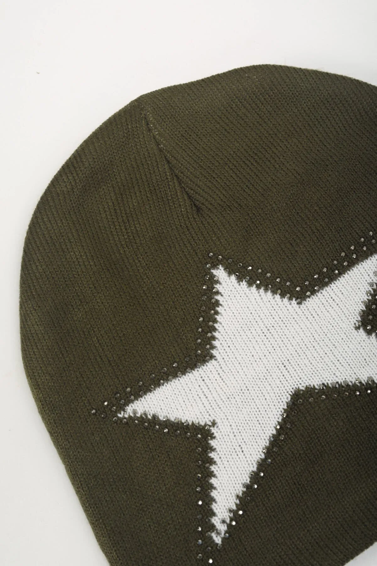 Khaki Star Embellished Beanie