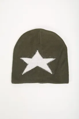 Khaki Star Embellished Beanie