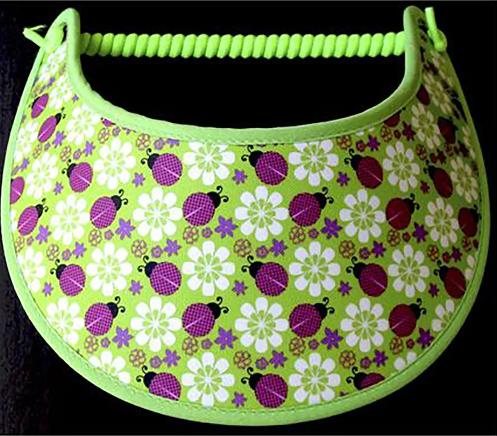 Ladybugs and Flowers on Lime Green Sun Visor