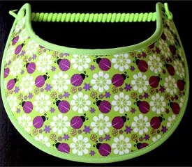 Ladybugs and Flowers on Lime Green Sun Visor