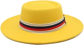 Large Brim Concave Convex Dome Hat Autumn and Winter Woolen Hat for Women England Vintage Men's Felt Hat French Jazz Hat Fengyan Cowboy Hats (Color : Orange Yellow, Size : 56-58cm)