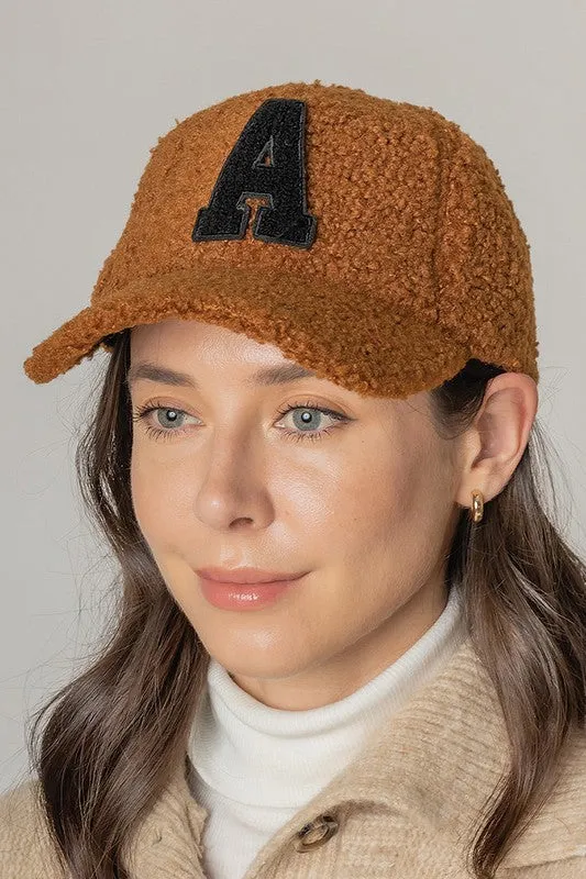 Letter A Sherpa Patch Baseball Cap