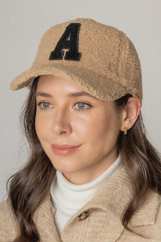 Letter A Sherpa Patch Baseball Cap