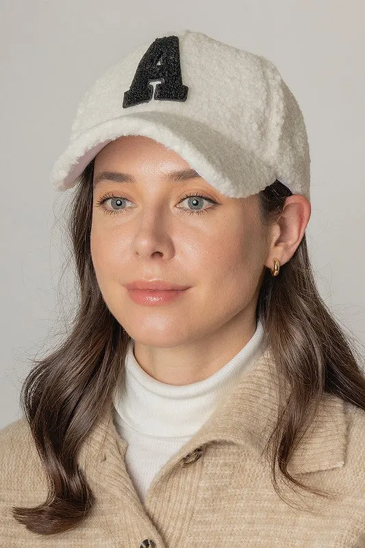 Letter A Sherpa Patch Baseball Cap
