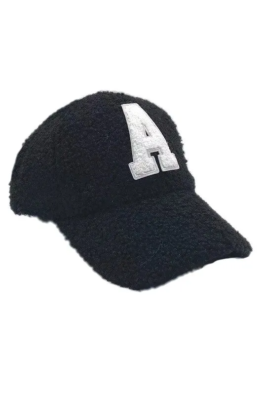 Letter A Sherpa Patch Baseball Cap