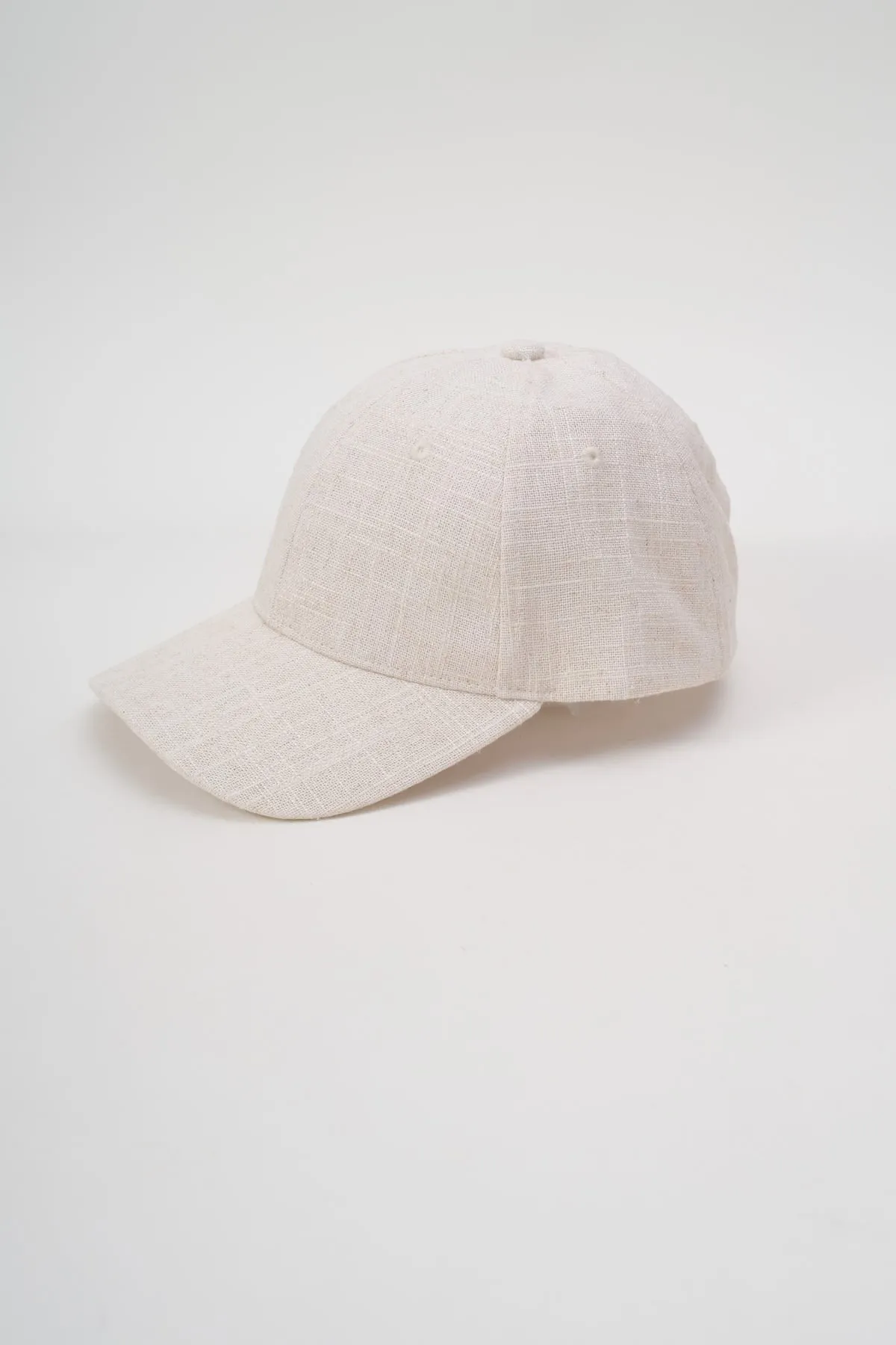 Linen Blend Baseball Cap in Beige