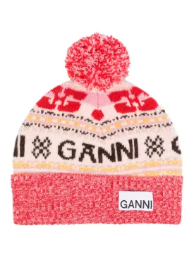 Logo-patch intarsia-knit beanie