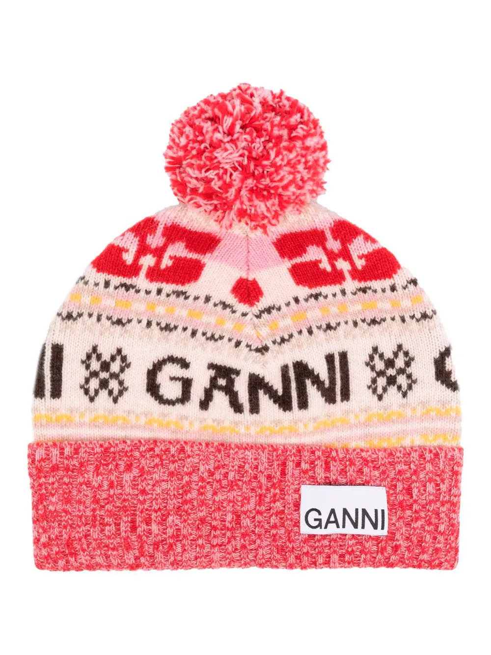 Logo-patch intarsia-knit beanie