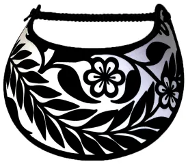 Long Black Leaf and Flowers on White Sun Visor
