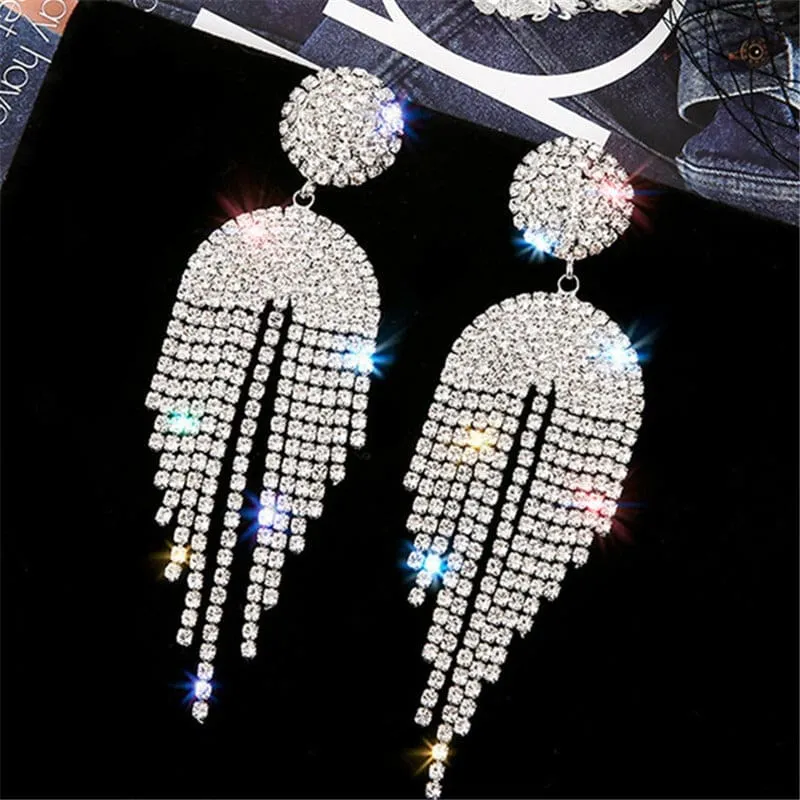 Long Tassel Crystal Rhinestone Drop Earrings