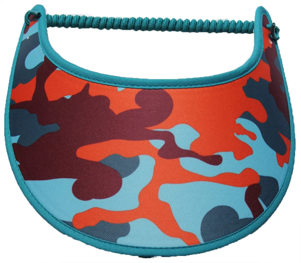 M705 Camo Sun Visor in Dark & Light Teal, Orange, & Burgundy with Teal Trim
