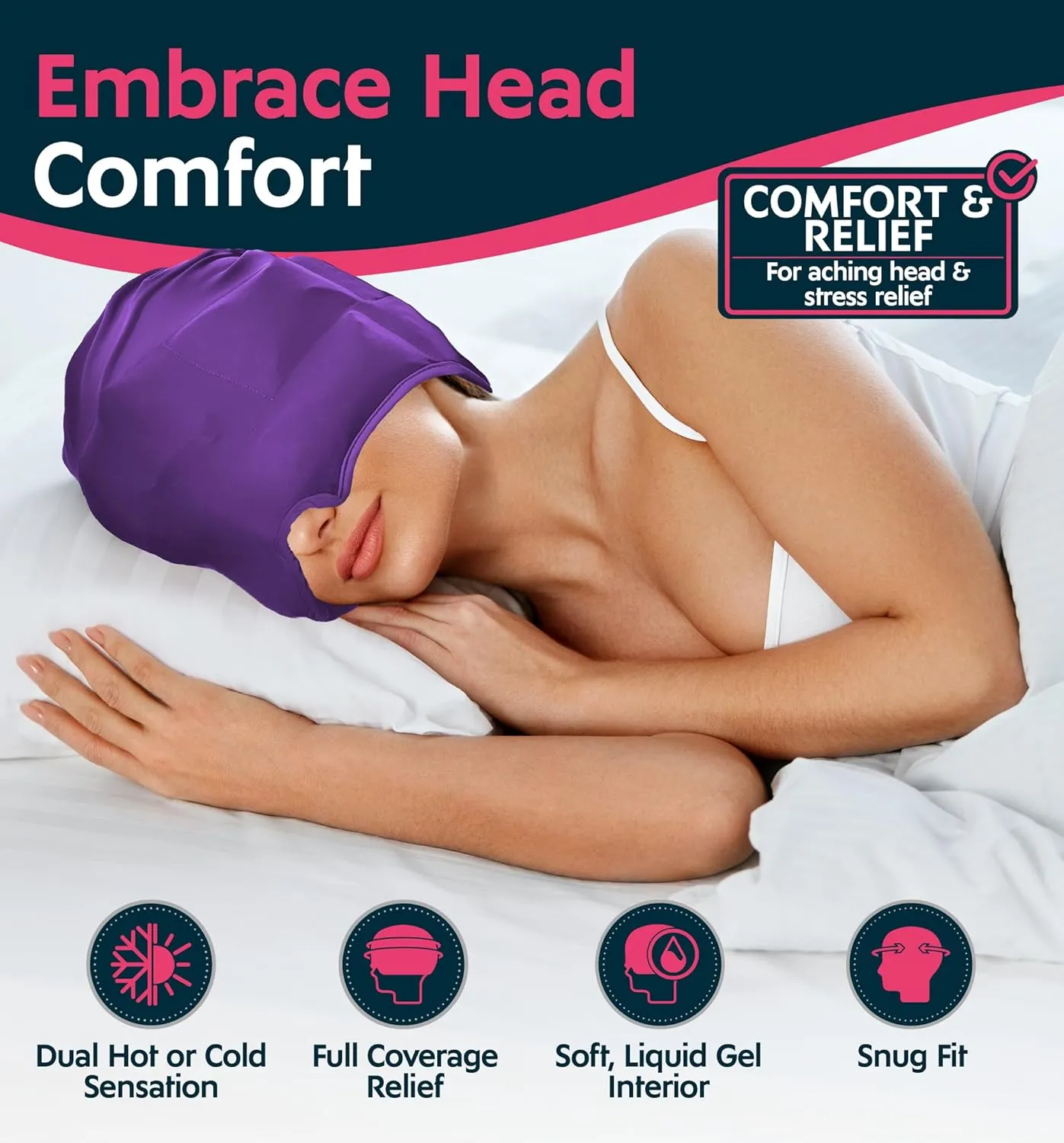 Magic Gel Migraine Ice Head Wrap | Real Migraine & Headache Relief | The Original Headache Cap | Cold, Comfortable, Dark & Cool; Endorsed by Physicians, Loved by Thousands - (2 Pack, Purple)