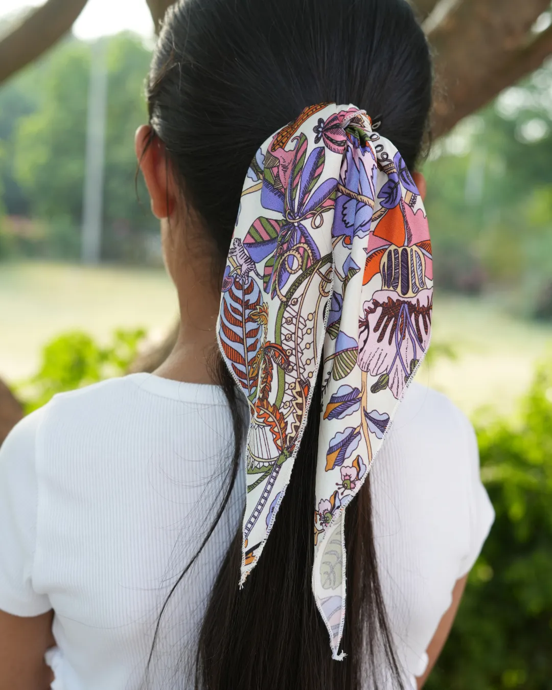 MEDITERRANEAN SUMMER RIBBON PURE SILK SCRUNCHIES (SET OF TWO)