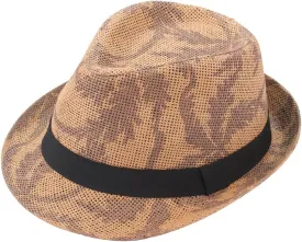 Milani Fedora Leaf Pattern Straw Hat with Grosgrain Ribbon Band