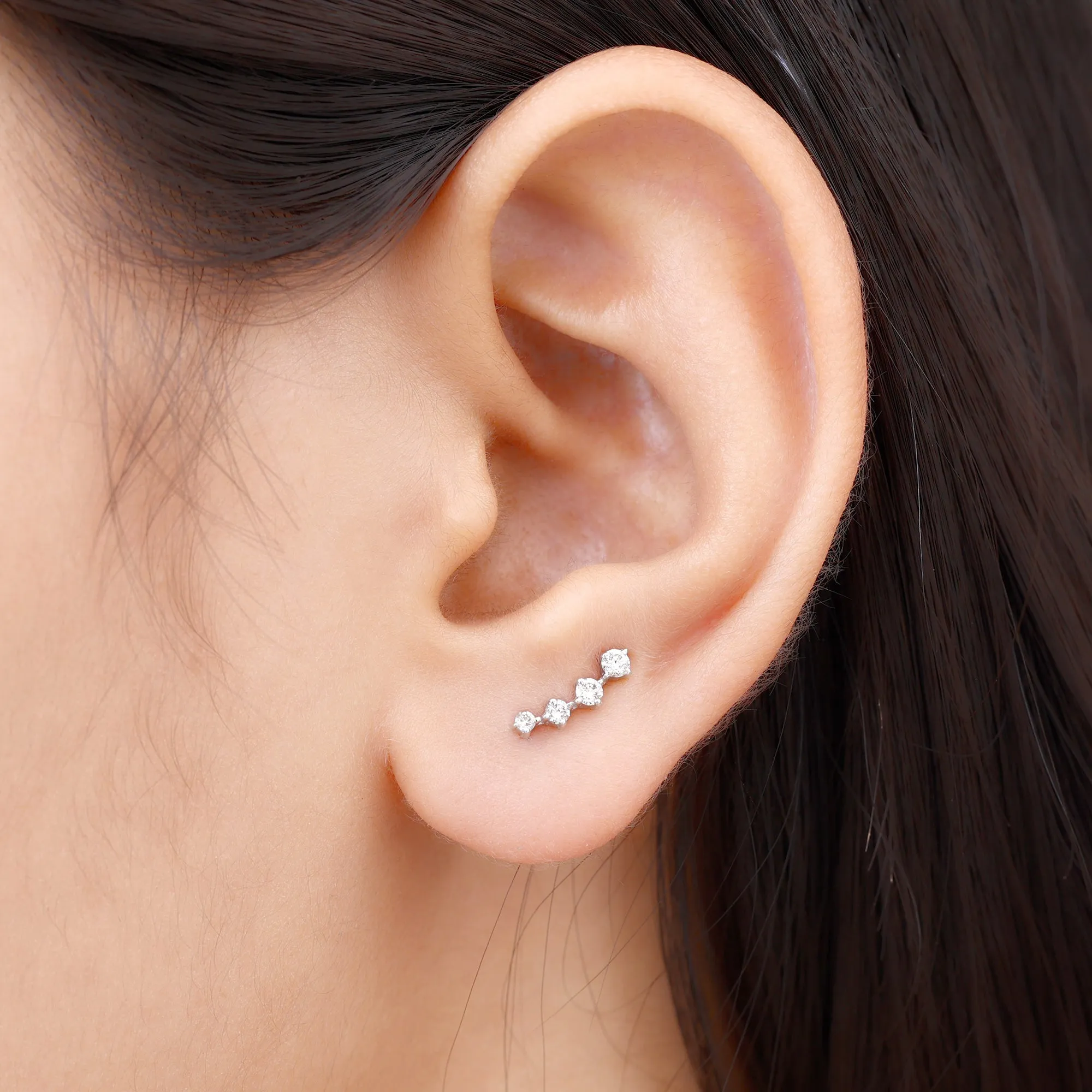 Minimalist Moissanite Crawler Helix Earring in Gold
