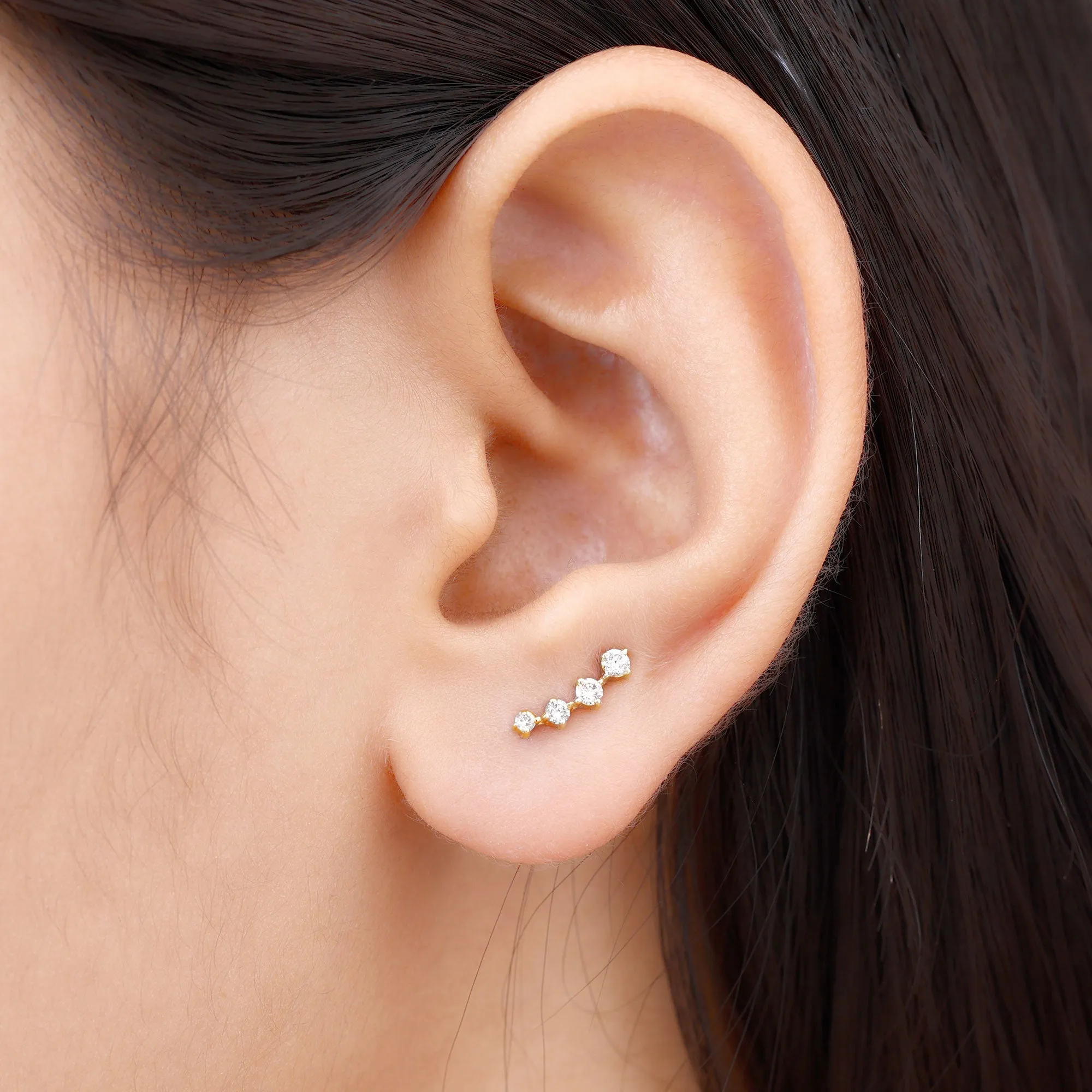 Minimalist Moissanite Crawler Helix Earring in Gold