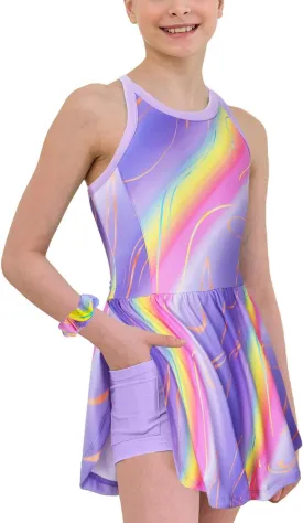 MODAFANS Girls Tennis Golf Dress Sleeveless Athletic Pleated Outfits Sets Built in Shorts with Pockets