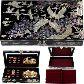 Mother of Pearl Bird Jewelry Box Case Perfect Decorative Jewelry Organizer and Storage Vintage Wood Jewelry Box Holder for Women Earring storage bangle organizer