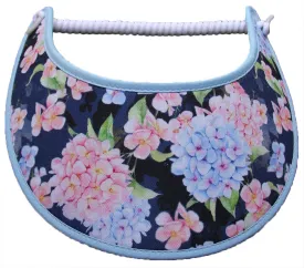 Navy Sun Visor with Hydrangeas Trimmed in Light Blue