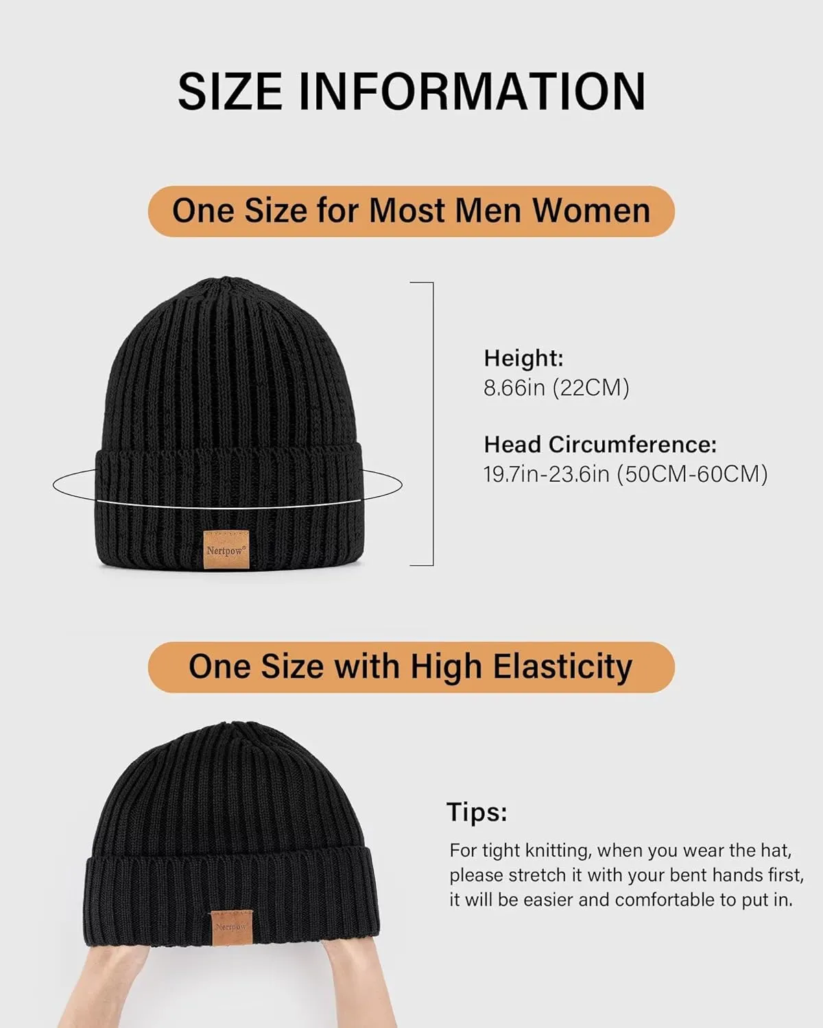 Nertpow Mens Beanie Hats 3 Pack, Winter Hats for Men Women Warm Thermal Fleece Lined, Thick Knit Fashion Skull Cap for Guys