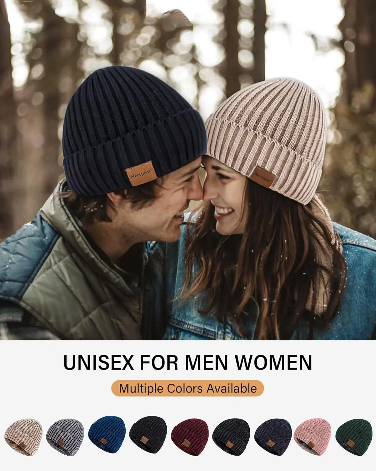 Nertpow Mens Beanie Hats 3 Pack, Winter Hats for Men Women Warm Thermal Fleece Lined, Thick Knit Fashion Skull Cap for Guys