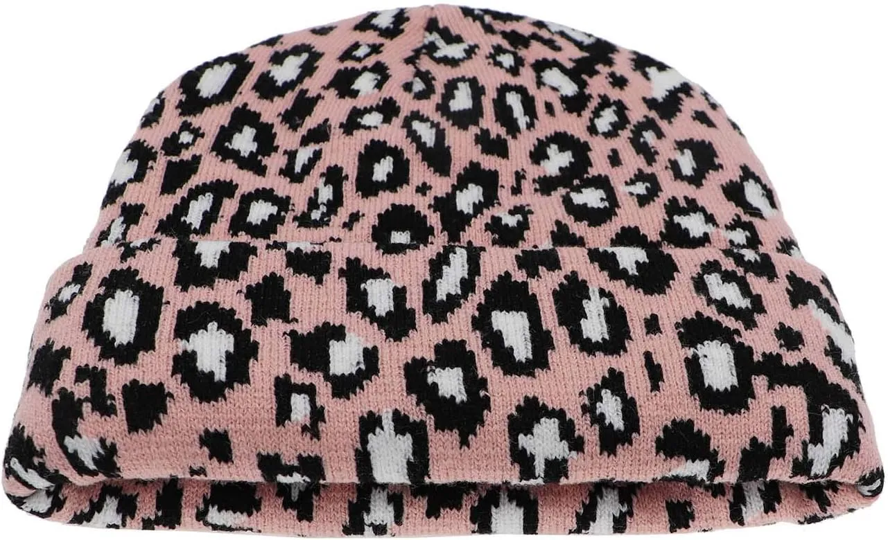 Newfancy Women Men Winter Hats Leopard Print Cuffed Beanie Double Layers Thick Knitted Soft Warm Slouchy Skull Ski Cap