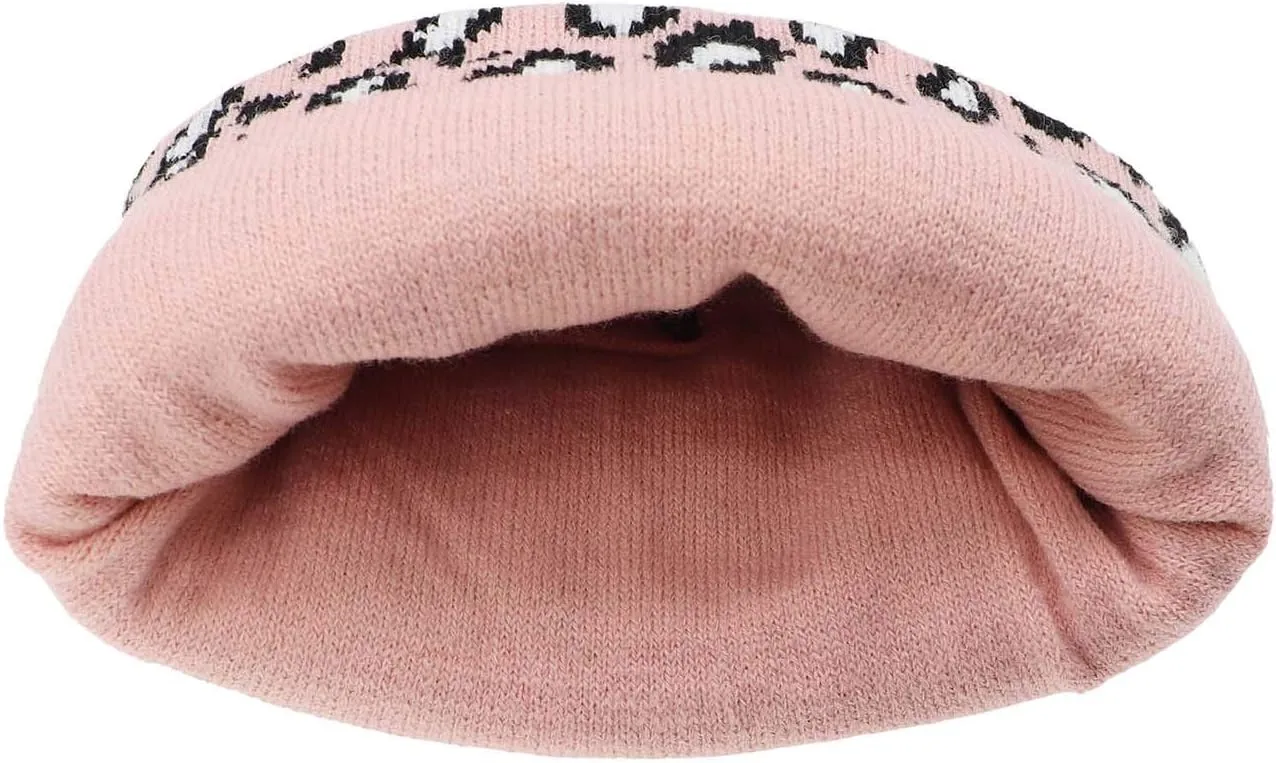 Newfancy Women Men Winter Hats Leopard Print Cuffed Beanie Double Layers Thick Knitted Soft Warm Slouchy Skull Ski Cap