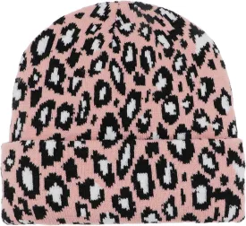 Newfancy Women Men Winter Hats Leopard Print Cuffed Beanie Double Layers Thick Knitted Soft Warm Slouchy Skull Ski Cap