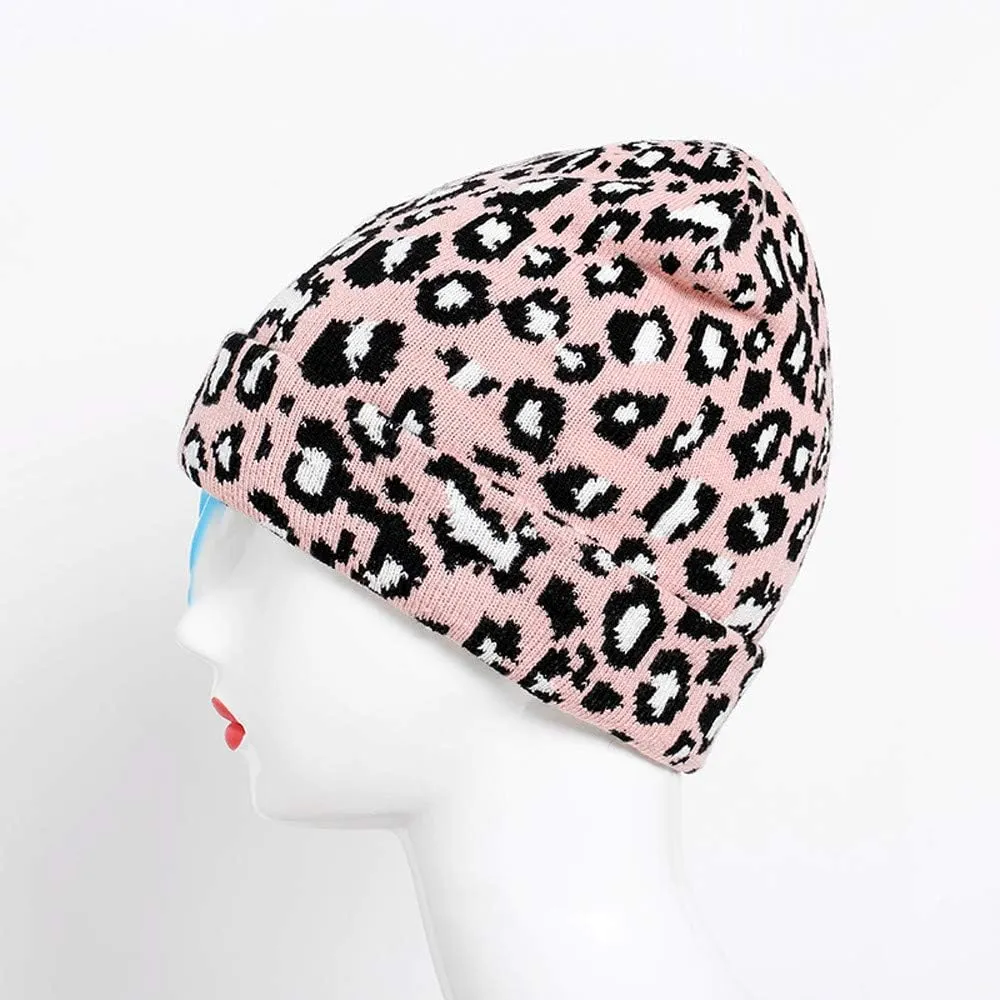 Newfancy Women Men Winter Hats Leopard Print Cuffed Beanie Double Layers Thick Knitted Soft Warm Slouchy Skull Ski Cap