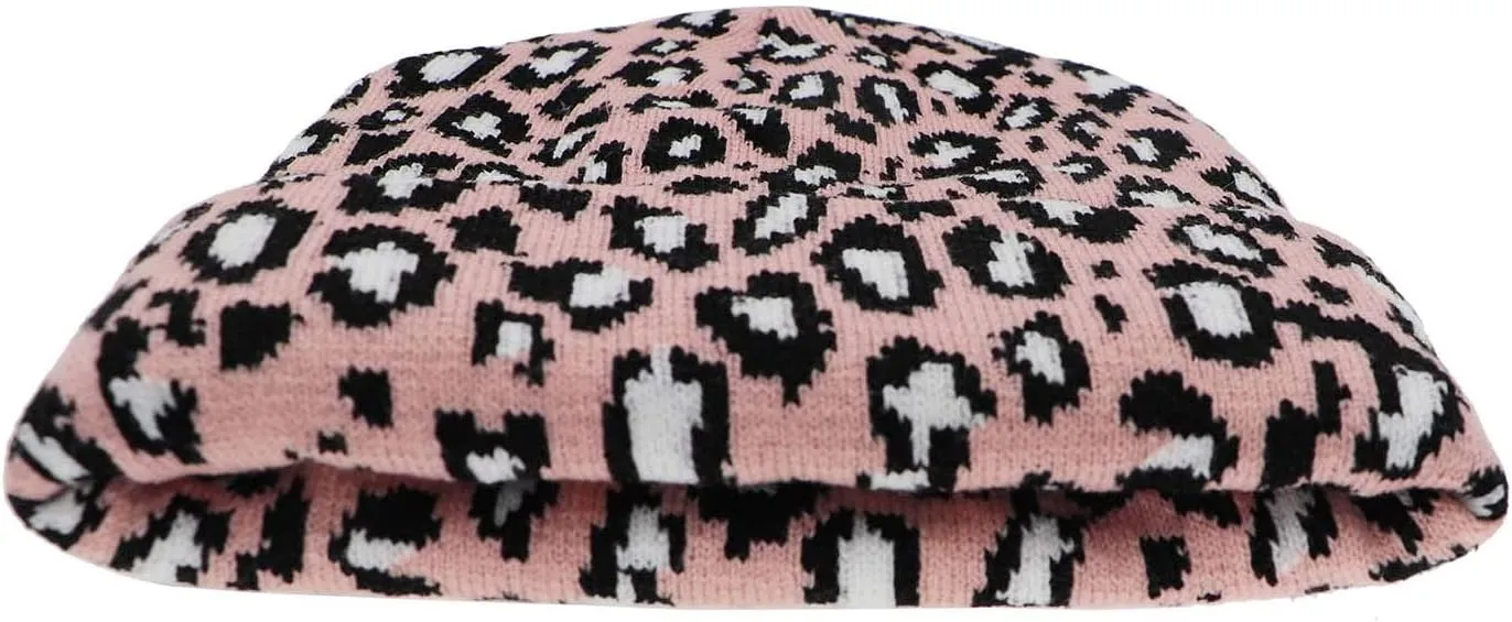 Newfancy Women Men Winter Hats Leopard Print Cuffed Beanie Double Layers Thick Knitted Soft Warm Slouchy Skull Ski Cap