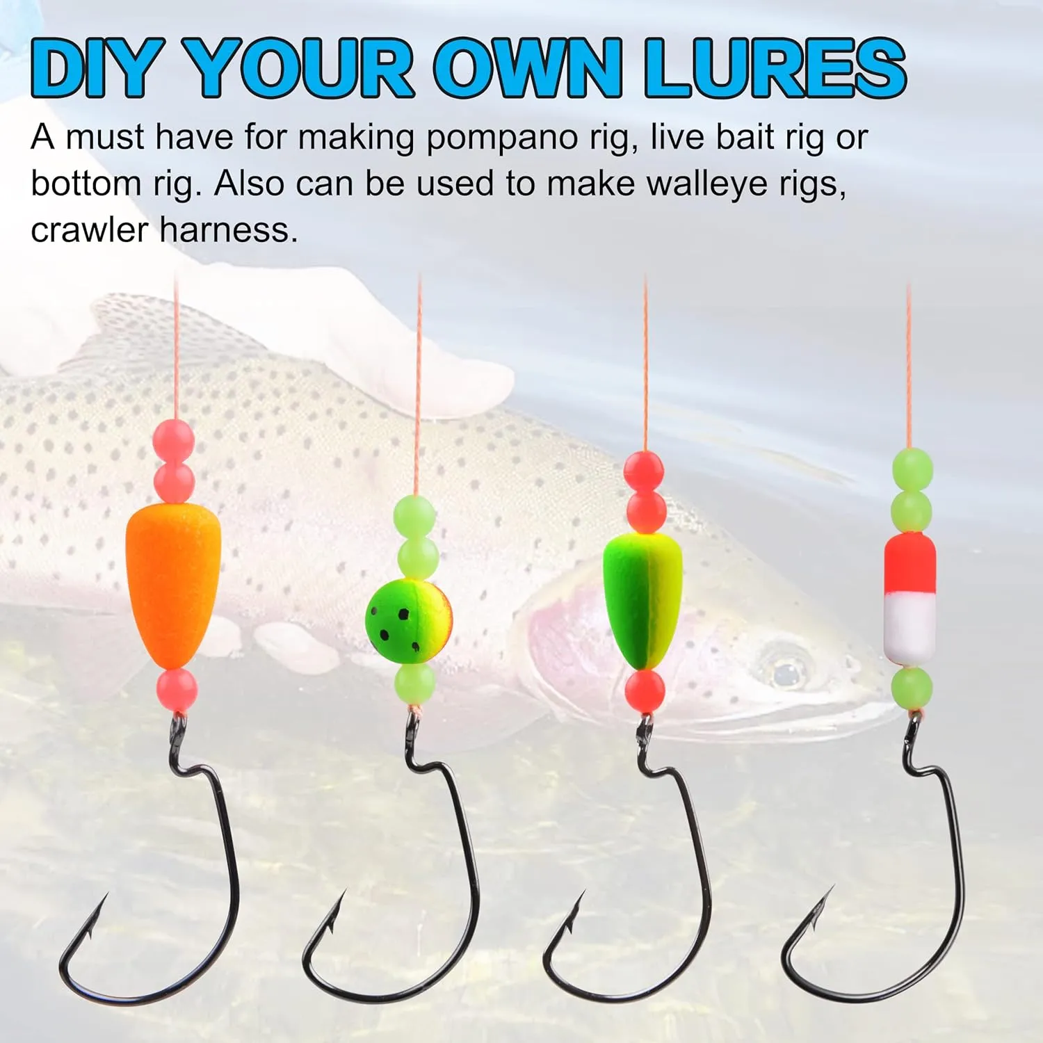OROOTL Foam Floats Pompano Rig Floats, 60pcs Snell Floats Foam Bobbers for Fishing Pompano Rigs Fishing Rig Making Kit for Trout Catfish Walleye