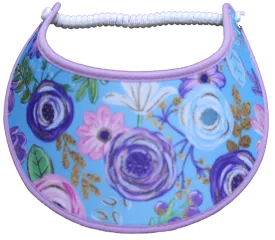 Pastel Flowers on Blue Sun Visor with Lavender Trim