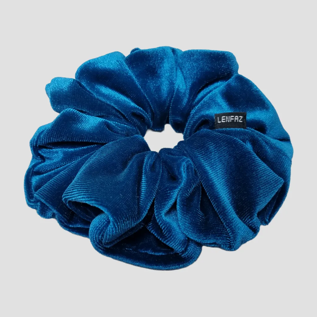 Peacock Blue Velvet Scrunchie - Ultra Black Mini Perfume Spray Btl.