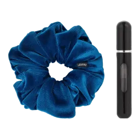 Peacock Blue Velvet Scrunchie - Ultra Black Mini Perfume Spray Btl.