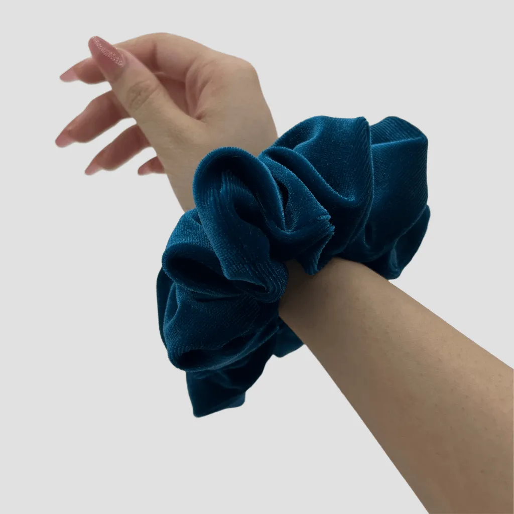 Peacock Blue Velvet Scrunchie - Ultra Black Mini Perfume Spray Btl.