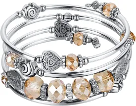 PEARL&CLUB Bead Crystal Wrap Bangle Bracelet - Fashion Jewelry Beaded Bracelet with Silver Metal, Gifts for Women