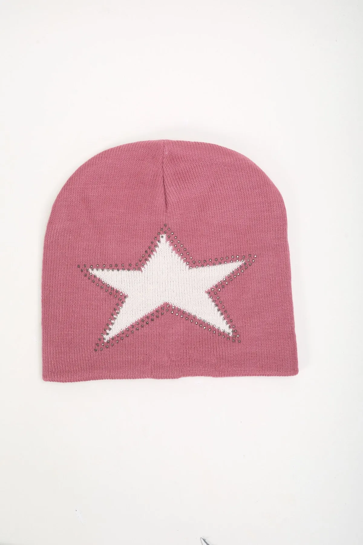 Pink Star Embellished Beanie