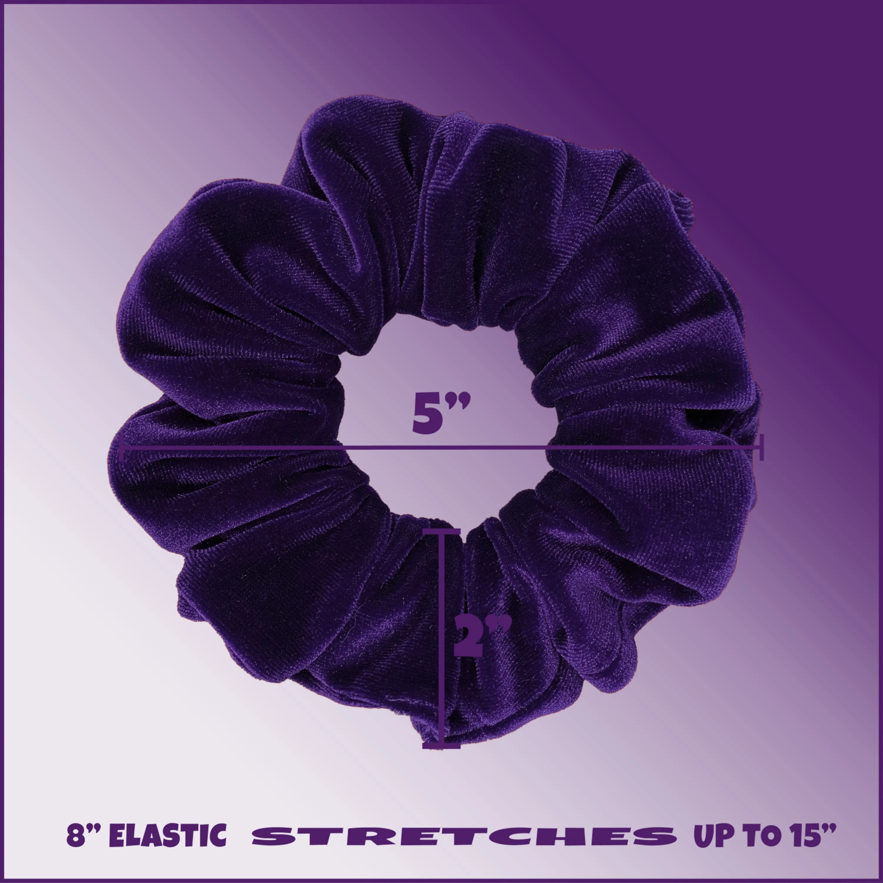 Plush Velvet Scrunchie Available in 3 Sizes Made in the USA Purple Dark