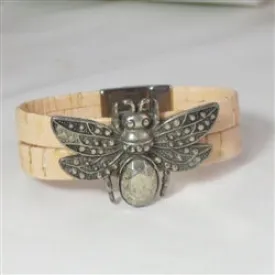 Portuguese Cork Cuff Bracelet with Silver Beetle Accent