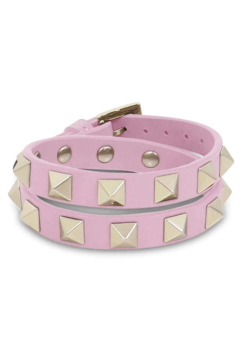 ROCKSTUD WRAP LEATHER CUFF ROSE QUARTZ
