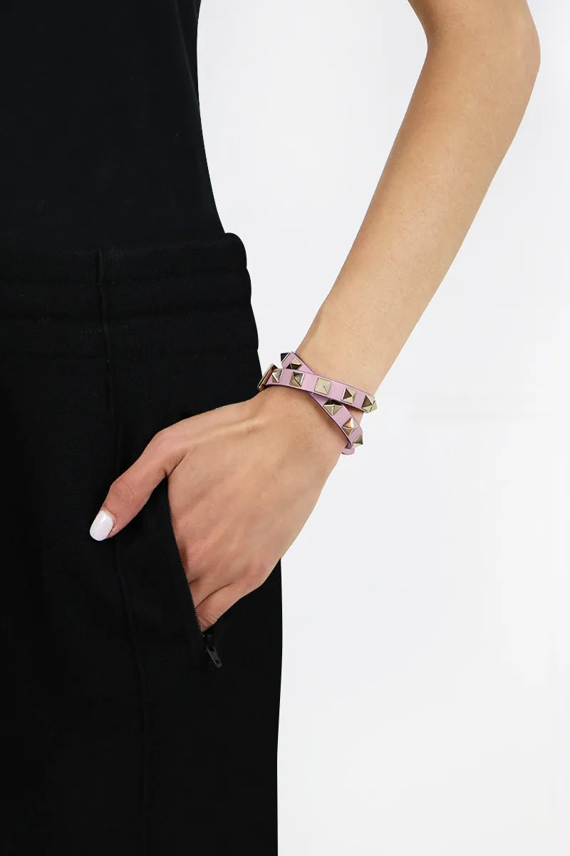 ROCKSTUD WRAP LEATHER CUFF ROSE QUARTZ
