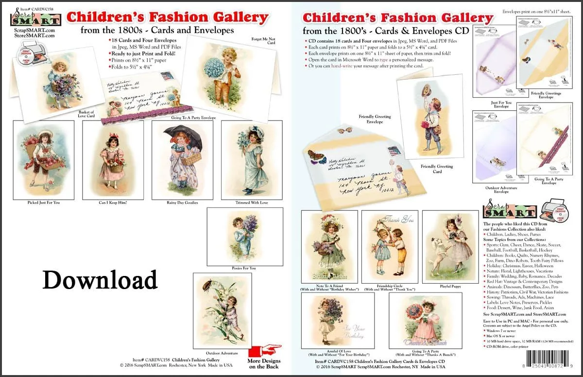 ScrapSMART - Childrens Fashion Gallery Cards & Envelope - software collection - Microsoft Word, Jpeg, PDF files for Mac [Download]