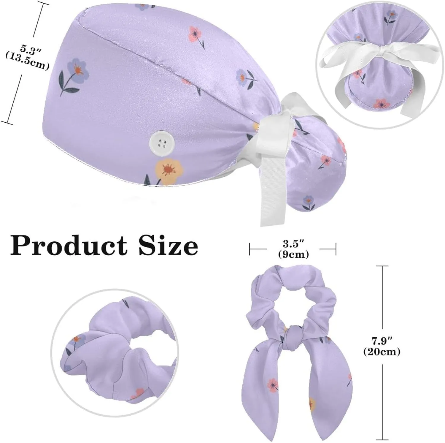 Scrub Cap with Scrunchies, Corgi Working Hat Hair Cover, Adjustable Tie Back Hats for Women